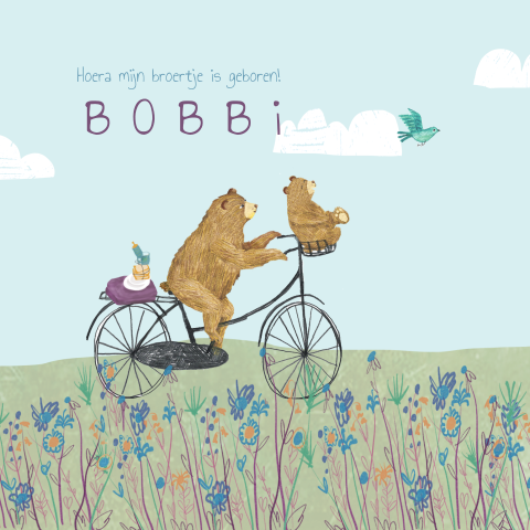 Geboortekaartje beren op de fiets