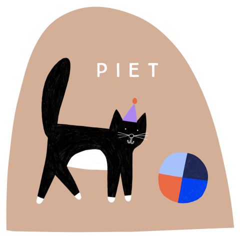 Geboortekaartje boog met poes en bal