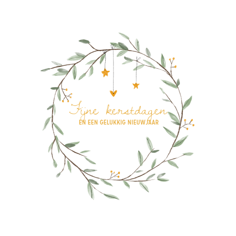 Kerstkaartje met krans van blaadjes