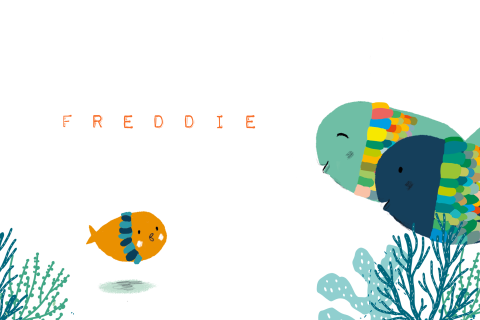 Geboortekaartje met een baby visje en zijn ouders in het koraal