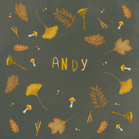 Gek geboortekaartje herfstblaadjes en paddestoelen