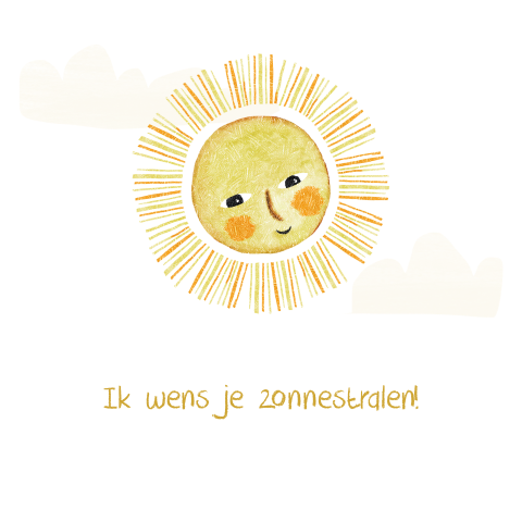 Wenskaart zonnestralen met een vrolijke zon