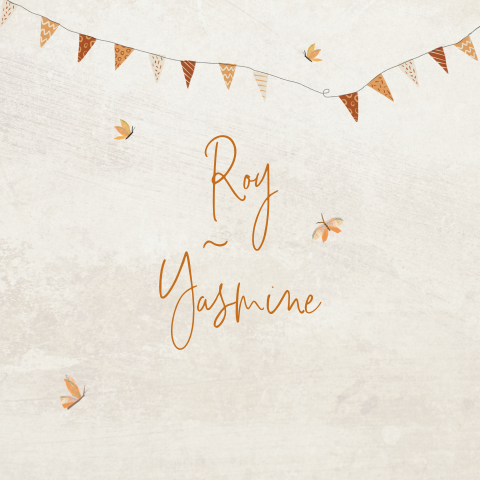 Romantische save the date kaart met vlinders en vlaggetjes