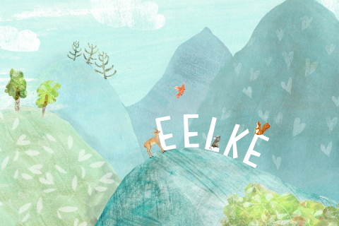 Geboortekaartje letters met bosdieren in de bergen