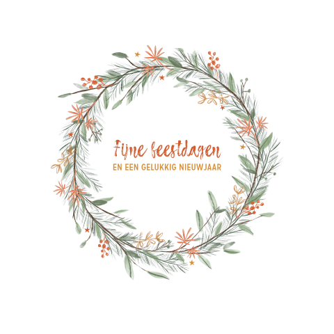 Kerstkaartje met krans van takken besjes en sterretjes