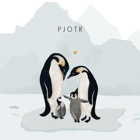 Geboortekaartje met pinguin familie