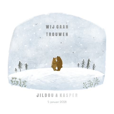 Trouwkaart tekening beren huwelijk in winters landschap