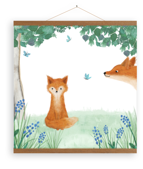 Canvasposter met lieve vosjes in een groen bos