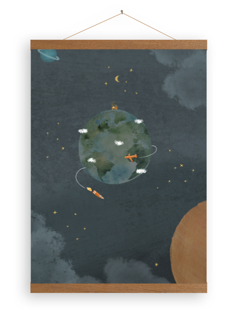 Canvasposter wereldbol in heelal