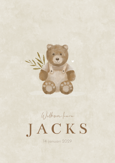 Geboortekaartje Beige Jongen  Waterverf Teddybeer