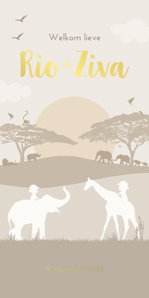 Geboortekaartje Tweeling Safari Reizen Dieren Avontuur