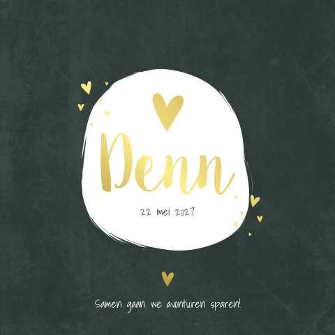 Geboortekaartje jongen Hartjes Goud donkergroen