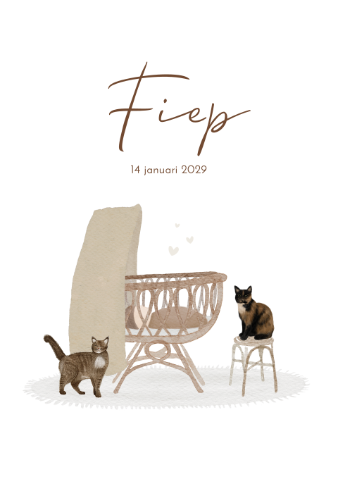 Geboortekaartje Wiegje Katten Poesjes Neutraal