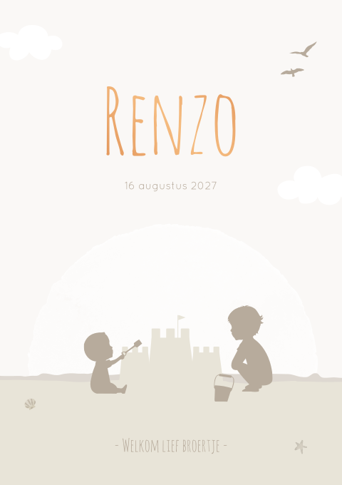Geboortekaartje Jongen Strand Zee Silhouet