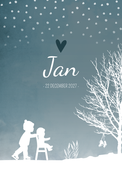 Geboortekaartje Jongen Winter Schaatsen Sneeuw