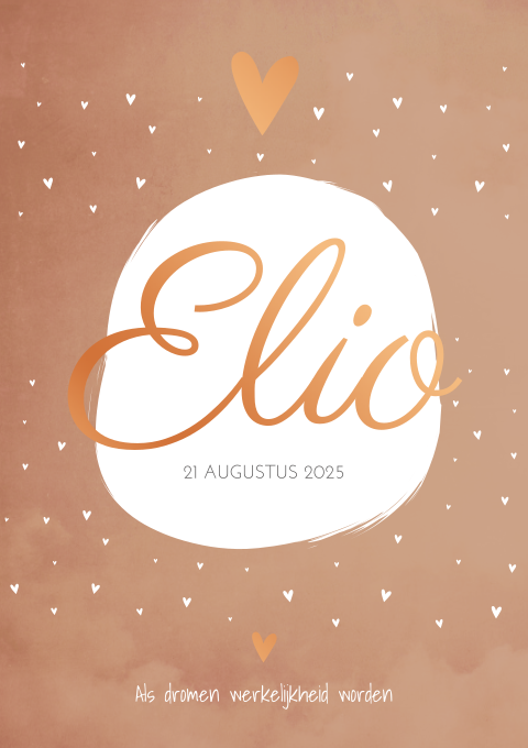 Geboortekaartje Jongen Lief Koper Hartjes