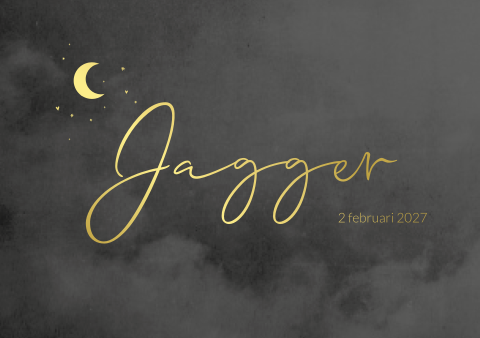 Geboortekaartje gewolkt goudfolie maan zwart