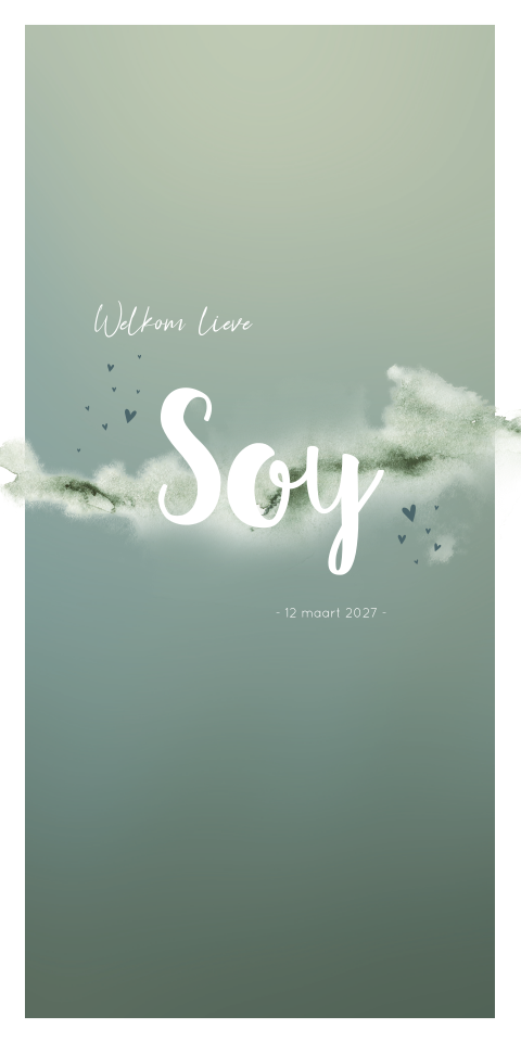 Geboortekaartje Romantisch Groen Waterverf