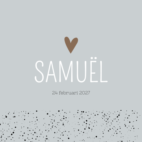 Geboortekaartje oudblauw jongen hartje bruin