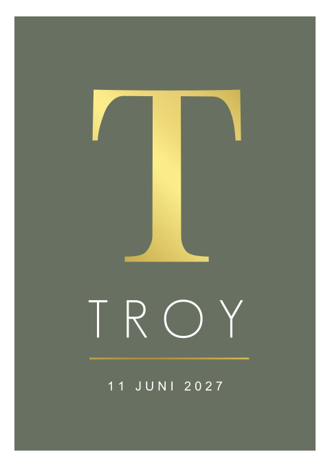 Geboortekaart Jongen Groen Goudfolie Initiaal