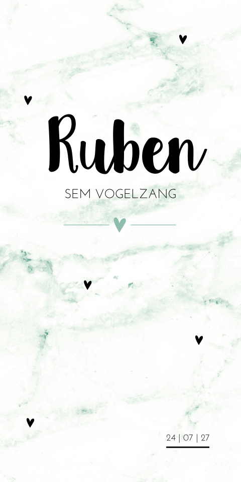 Geboortekaartje Marmer groen Jongen Hartjes