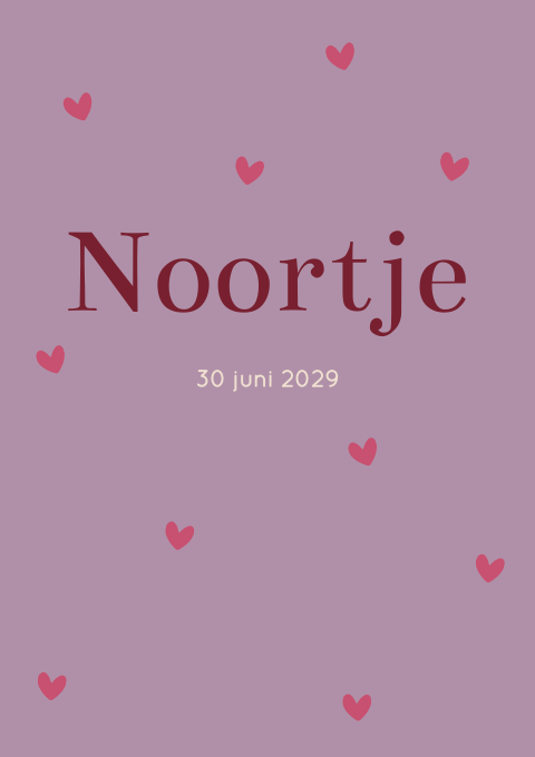 Geboortekaartje Meisje Lila Hartjes Lief
