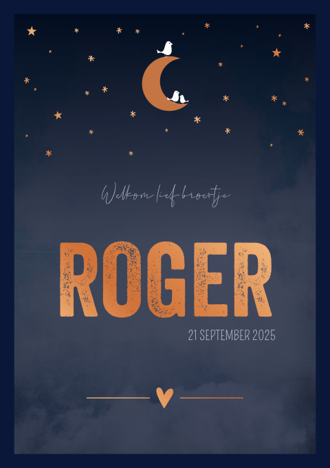 Geboortekaartje Jongen donkerblauw Sterren Koperfolie