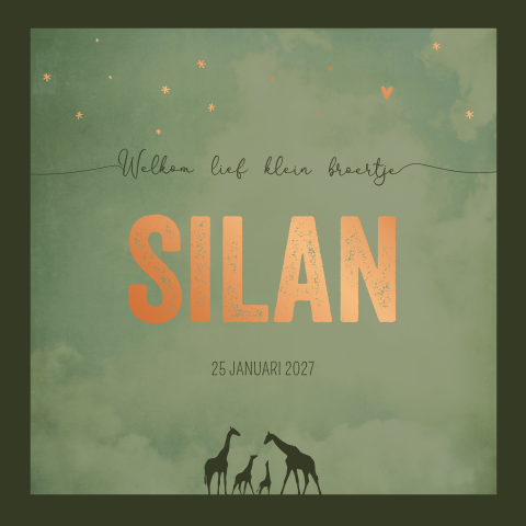 Geboortekaartje jongen donkergroen Giraffen Dieren