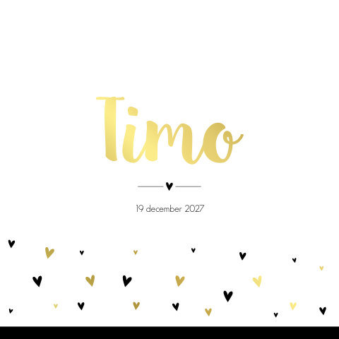 Geboortekaartje Jongen Goudfolie Hartjes Zwart