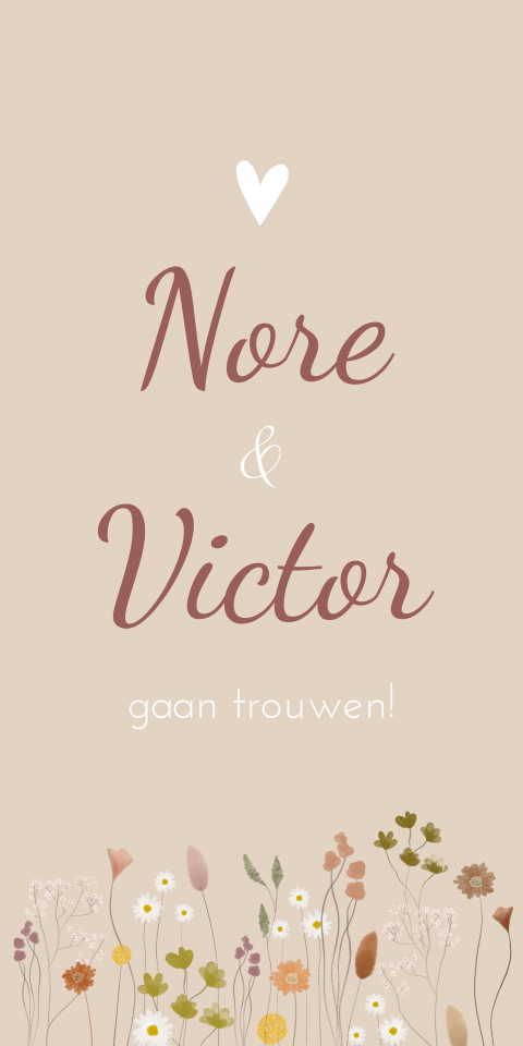 Trouwkaart stijlvol bloemen