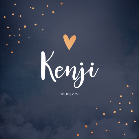 Geboortekaartje jongen blauw koperfolie