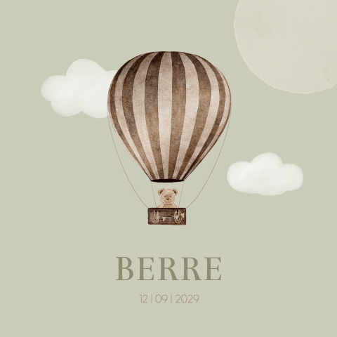 Geboortekaart Jongen Luchtballon Wolkjes Teddybeertje