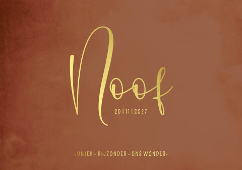 Geboortekaartje roest bruin goudfolie chique