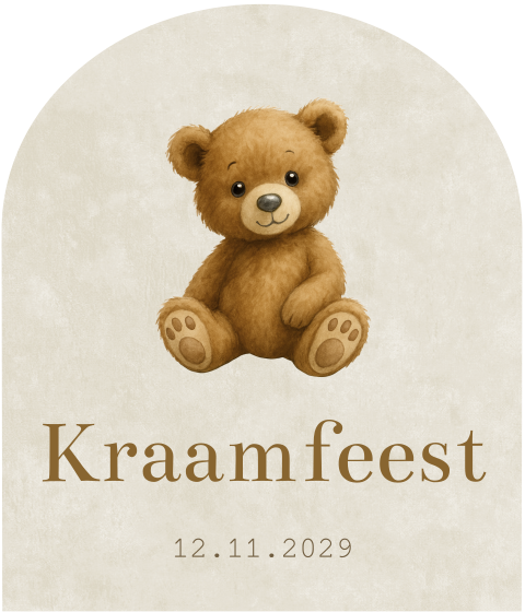 Label Geboortekaartje Boogvorm Teddybeertje