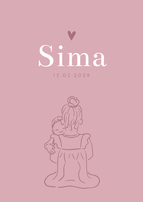 Geboortekaartje Meisje Roze Lijntekening