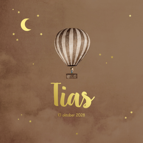 Geboortekaartje jongen Donkerbruin luchtballon