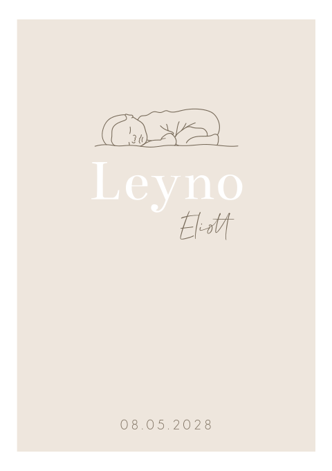 Geboortekaartje Jongen Beige Lijntekening Baby