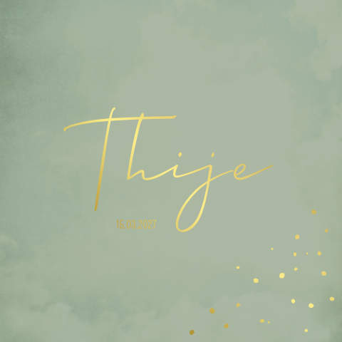 Geboortekaartje jongen groen goudfolie gewolkt