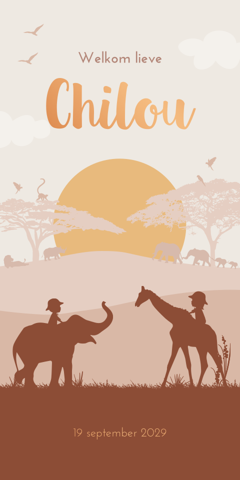 Geboortekaartje Safari Dieren Savanne Afrika
