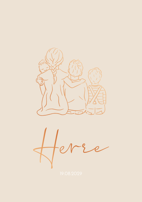Geboortekaartje Lijntekening Broertjes Zusjes