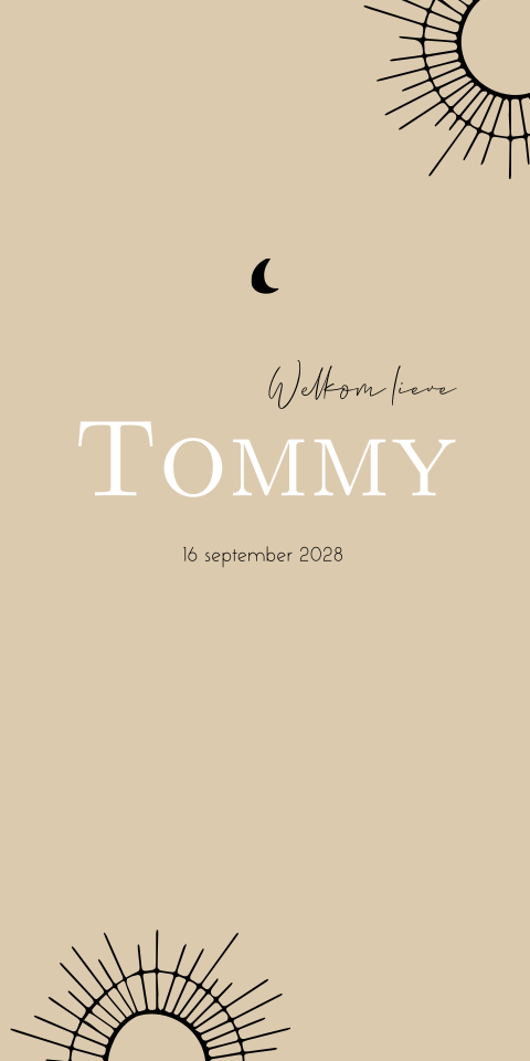 Geboortekaartje Jongen Zonnetjes Lijntekening