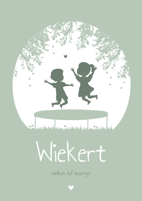 Geboortekaartje Jongen Groen Trampoline