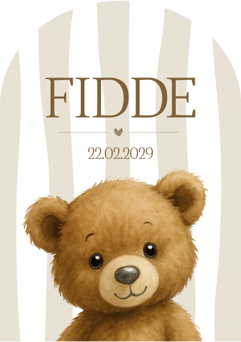 Geboortekaartje Teddybeertje Strepen Beige