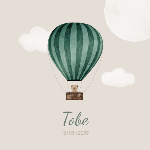 Geboortekaart Jongen teddybeer Luchtballon Wolkjes