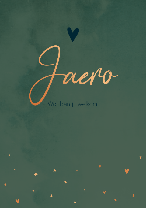 Geboortekaartje Jongen Groen Koperfolie Hartjes