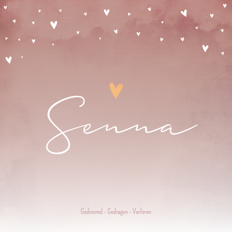 Rouwkaartje lief oudroze hartjes gewolkt