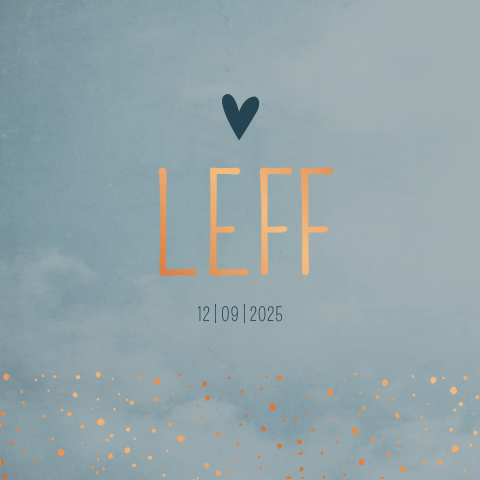 Geboortekaartje jongen blauw hart koperfolie