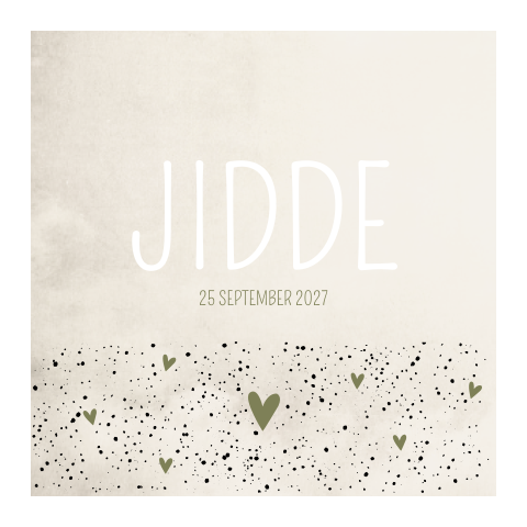 Geboortekaartje jongen beige legergroen stippen