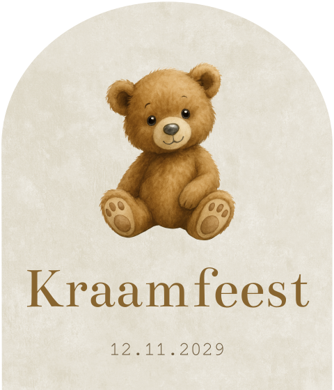 Label Geboortekaartje Boogvorm Teddybeertje