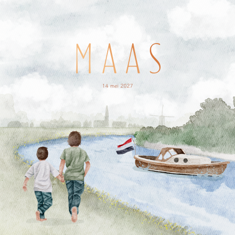 Geboortekaartje Jongen Hollands Waterverf Boot